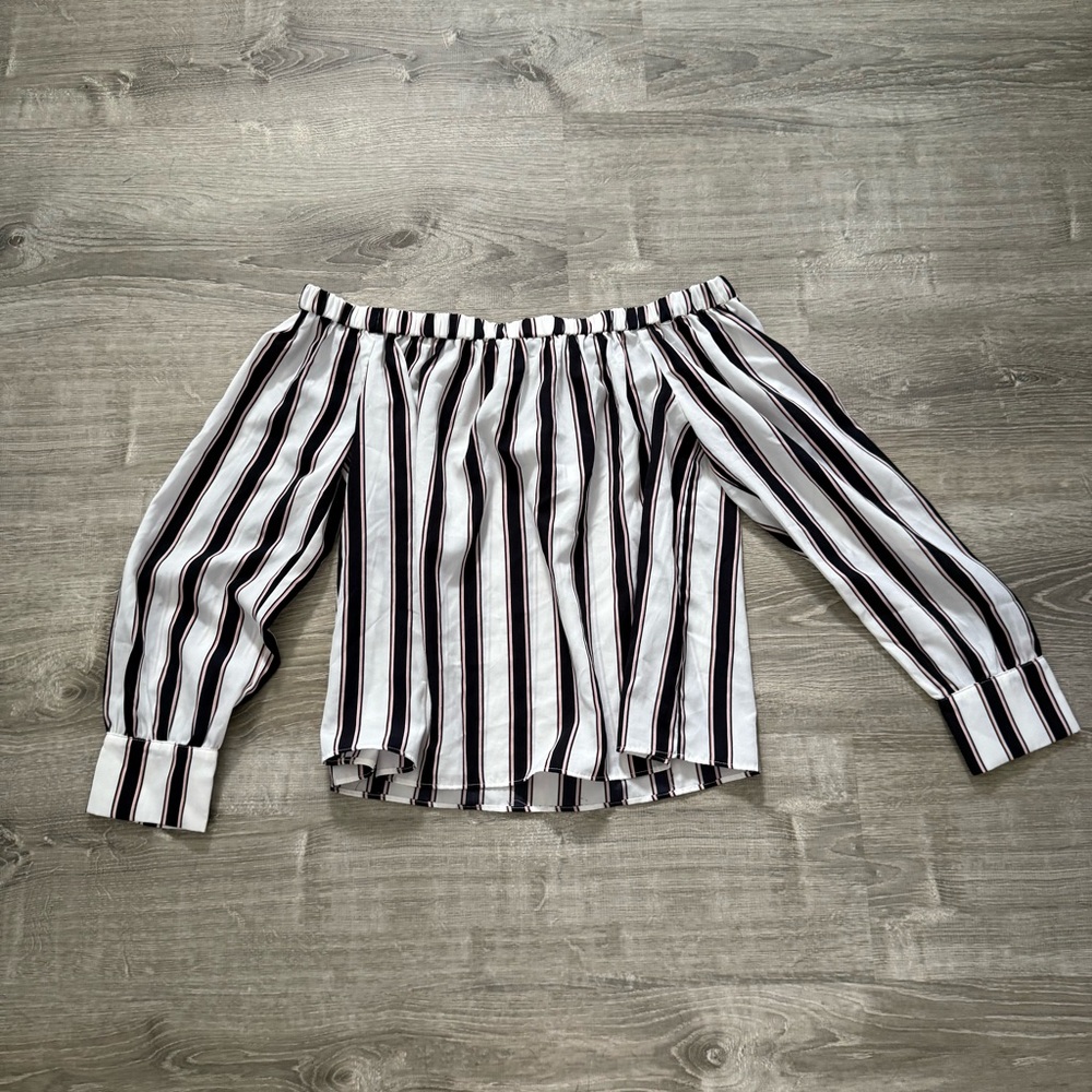 Forever 21 Black and White Striped Off-Shoulder Blouse